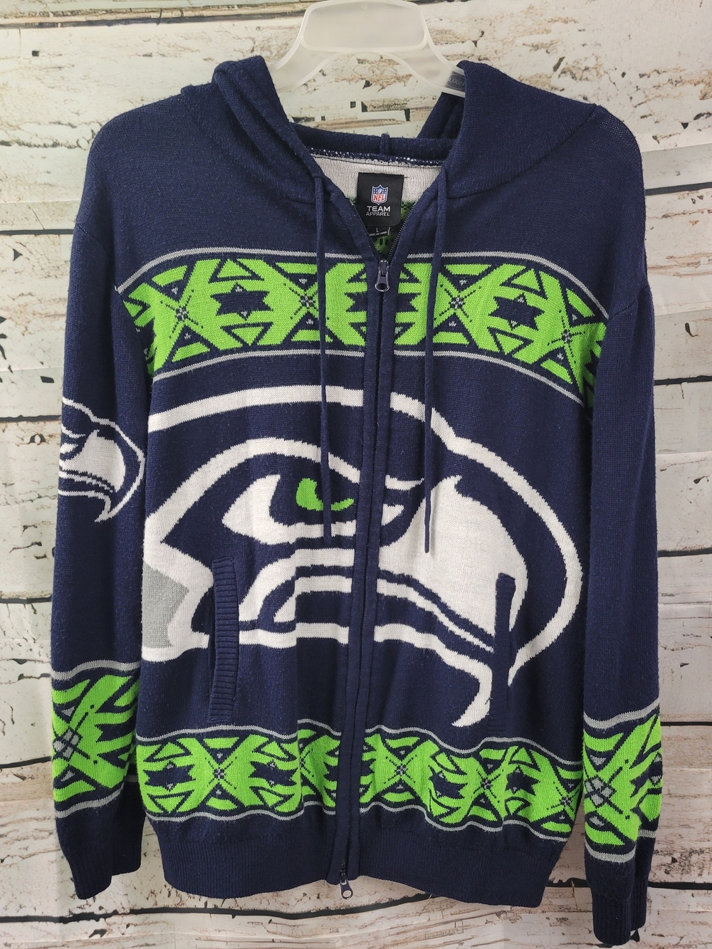 Seattle Seahawks NFL Team Apparel Knit Hoodie Sweater Size L Graphic Football